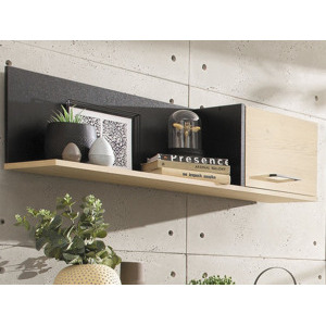 Nástěnná police s úložným prostorem Madison, dub/černá