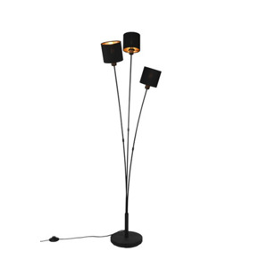 Stojací lampa Tommy, 3 svítidla, černá/zlatá