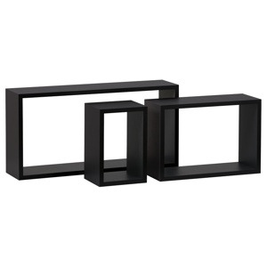 Sada nástěnných poliček P-009, matná černá, 3 ks