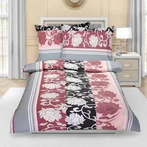 Bellatex Krepové povlečení Pivoňka šedorůžová, 140 x 200 cm, 70 x 90 cm, 140 x 200 cm, 70 x 90 cm