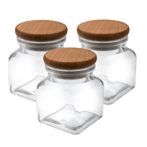 Orion Dóza s dřevěným víkem 0,12 l, sada 3 ks