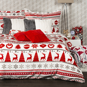 4Home Povlečení mikroflanel Christmas Time červená, 140 x 220 cm, 70 x 90 cm