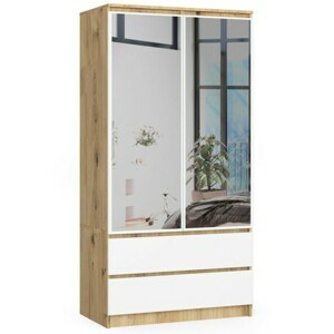 Ak furniture Šatní skříň Tesi S90 se dvěma zrcadly dub artisan/bílá