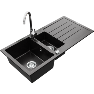 Granitový dřez s kuchyňskou baterií MEXEN ANDRES černý-stříbrný/chrom