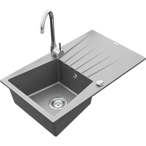 Granitový dřez s kuchyňskou baterií MEXEN CESAR šedý/chrom