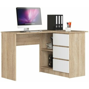 Ak furniture Rohový psací stůl B16 124 cm dub sonoma/bílý pravý