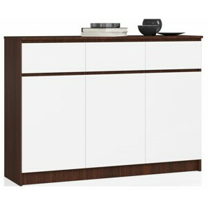 Ak furniture Komoda Karolína 140 cm 3 skříňky a 3 šuplíky wenge/bílá