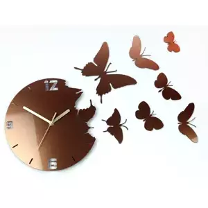 ModernClock 3D nalepovací hodiny Butterflies meděné