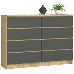 Ak furniture Komoda Kuba 140 cm 8 šuplíků dub artisan/grafitová