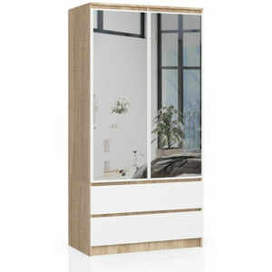 Ak furniture Šatní skříň Star se zrcadlem 90 cm dub sonoma/bílá