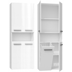 TP Living Koupelnová skříňka s košem na prádlo NEL II bílá lesk