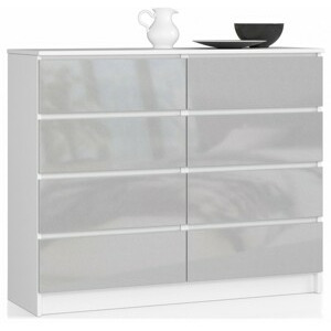 Ak furniture Komoda Kuba 120 cm 8 šuplíků bílá/šedá
