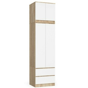 Ak furniture Šatní skříň s nástavcem STAR 234 cm bílá/dub sonoma