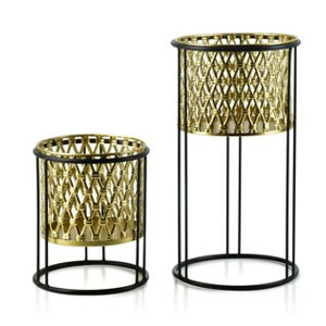 Mondex Sada 2 květináčů SWEN 20xh40cm,18xh22,5cm zlatočerná