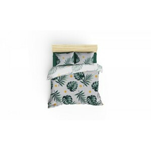 L'essentiel Sada 4 ks bavlněného povlečení s přehozem Monstera zelená/bílá