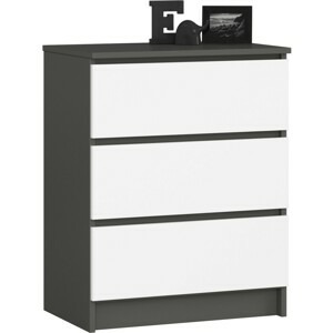 Ak furniture Komoda Kuba 60 cm se 3 zásuvkami grafitová/bílá