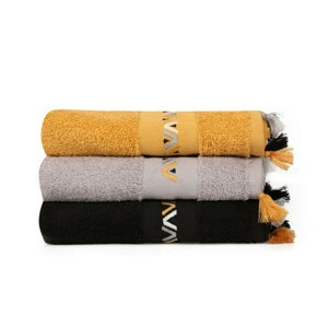 L'essentiel Sada 3 ks ručníků s třásněmi LU horčičná/šedá/černá