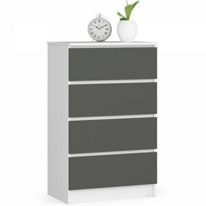 Ak furniture Komoda Kuba 60 cm - 4 šuplíky bílá/grafitová