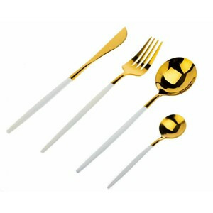 HowHomely Sada 4 příborů Lijo White zlatá/bílá
