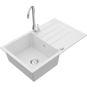 Granitový dřez s kuchyňskou baterií MEXEN BRUNO bílý/chrom