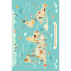 Conceptum Hypnose Dětský koberec Mapa zvířecího světa 100x150 cm modrý