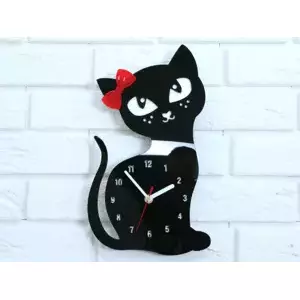 ModernClock Nástěnné hodiny Cat černé