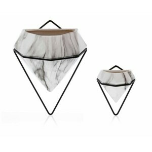 HowHomely Nástěnné květináče Semela bílý mramor/černé