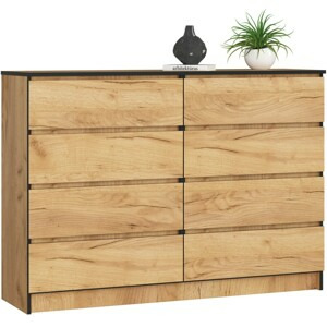 Ak furniture Komoda Kuba 140 cm 8 šuplíků dub craft zlatý