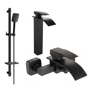 Sada baterií MEXEN ARIES IV umyvadlová baterie + vanová baterie se sprchou černá