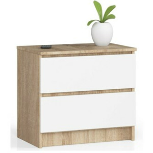 Ak furniture Komoda Kuba 60 cm - 2 šuplíky dub sonoma/bílá