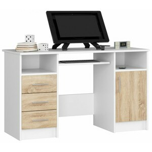 Ak furniture Volně stojící psací stůl Ana 124 cm bílý/dub sonoma