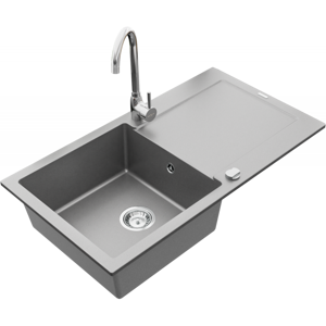 Granitový dřez Mexen Leo 90x50 cm šedý/chrom