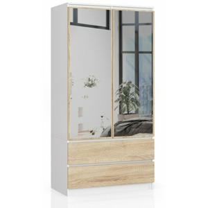 Ak furniture Šatní skříň Star se zrcadlem 90 cm bílá/dub sonoma