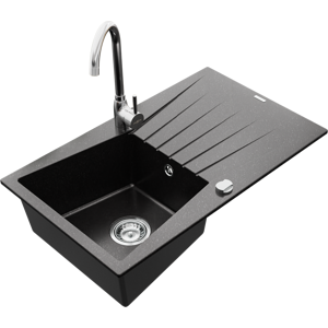 Granitový dřez s kuchyňskou baterií MEXEN CESAR černý/chrom