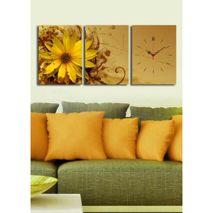 Wallity 3 dílné dekorativní nástěnné hodiny Klota žluto-hnědé