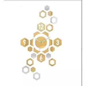 ModernClock 3D nalepovací hodiny Hexagon zlato-zrcadlové