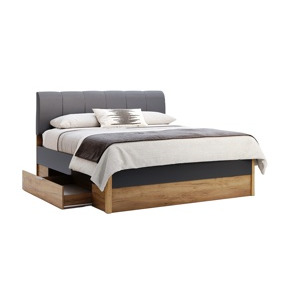 3kraft Dvoulůžková postel Ramona 180x200 s šuplíky dub Craft/matná láva