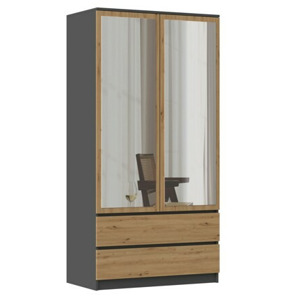 TP Living Šatní skříň SS-90 se zrcadlem 180 cm antracitová/dub artisan