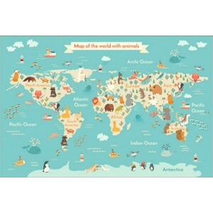 Conceptum Hypnose Dětský koberec Mapa zvířecího světa 80x150 cm modrý