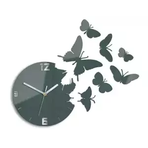 ModernClock 3D nalepovací hodiny Butterfly tmavě šedé
