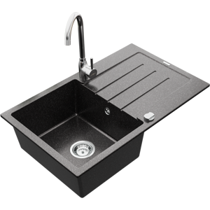 Granitový dřez s kuchyňskou baterií MEXEN BRUNO černý-skvrnitý/chrom