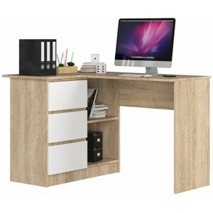 Ak furniture Rohový psací stůl B16 124 cm dub sonoma/bílý levý