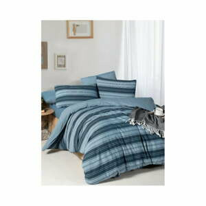 Modré 4dílné prodloužené povlečení na dvoulůžko s prostěradlem 200x220 cm Stripes – Mila Home