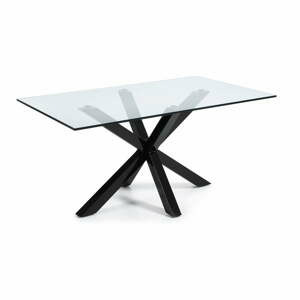 Jídelní stůl se skleněnou deskou Kave Home s černým podnožím, 160 x 90 cm