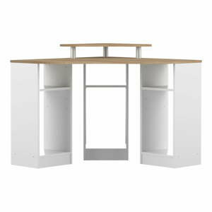 Bílý pracovní stůl s deskou v dekoru dubu 94x94 cm - TemaHome