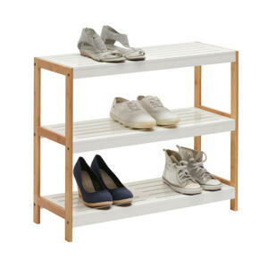 Xora REGÁL NA BOTY, hnědá, bílá, bambus, 70/58,5/26 cm