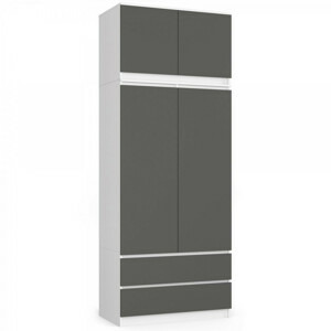 Šatní skříň s nástavbou S90 - bílá/grafit
