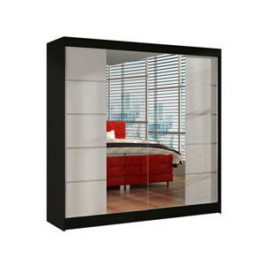 Šatní skříň BASTI V šířka 200 cm - černá/bílá