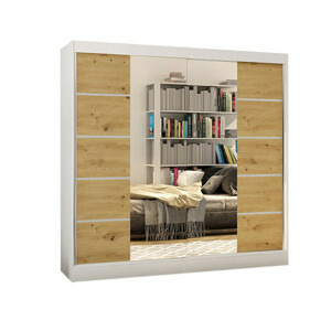 Šatní skříň BASTI V šířka 200 cm - bílá/dub artisan