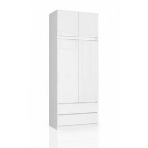 Šatní skříň s nadstavbou S90 2 dvířka 2 zásuvky bílá lesk
